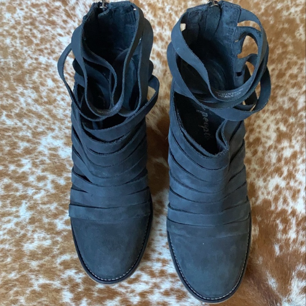 Free People Hybrid Black Leather Strappy Ankle - Picture 4 of 11